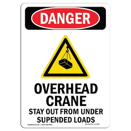 Signmission OSHA Danger Sign, Overhead Crane Stay, 24in X 18in Aluminum, 18" W, 24" L, Portrait OS-DS-A-1824-V-1782